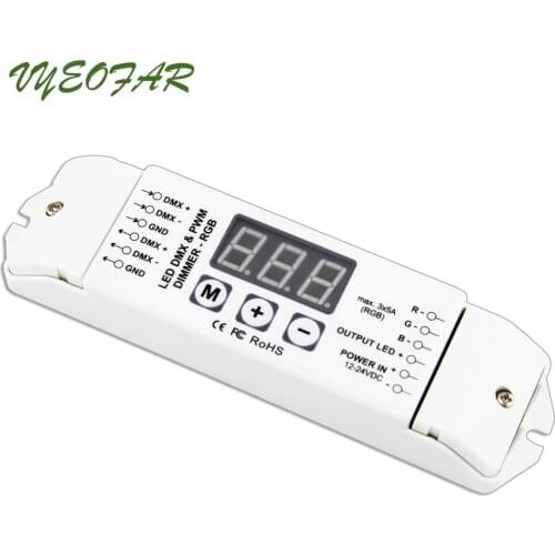 Bincolor Led DMX512 Decoder 12V 24V 5A*3CH Output,DMX Master Slave 3 Channel Constant Voltage Decoder RGB Strip Controller