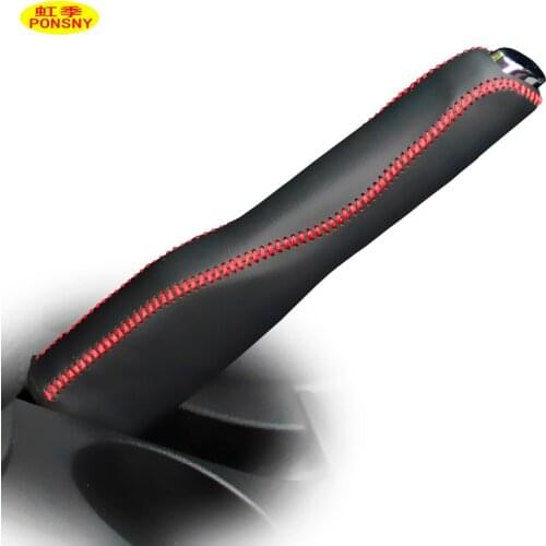 PONSNY Car Handbrake Covers Case for Citroen C4 C-Quatre 2012-2015 Genuine Leather Auto Handbrake Grips Cover