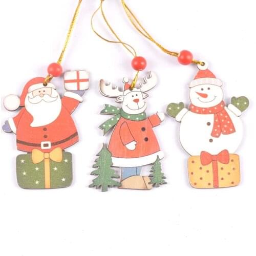 Santa Claus Wood Slices Christmas Tree Ornaments Wood Chip Hanging Pendant Xmas Decoration For Home Wooden Craft New Year m2551