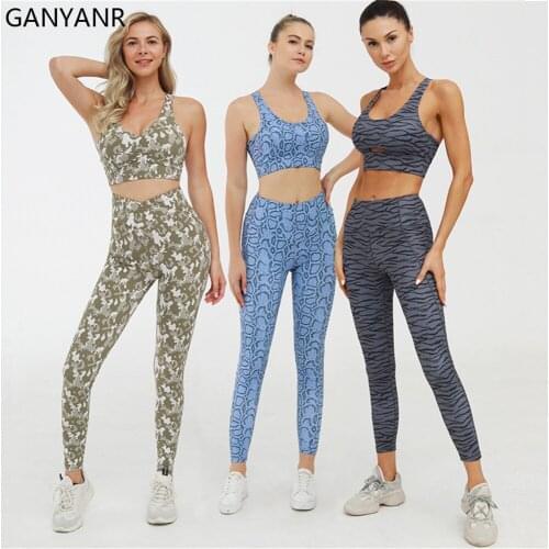 GANYANR Gym Wear Yoga Set Sportswear Workout Jogging Suit Women Tracksuit Leggings Sweat Activewear Sport Bodysuit Pants Fitness