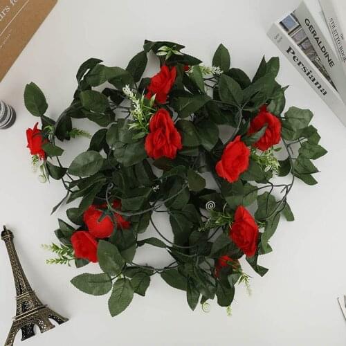 Artificial Rose Flower Fake Hanging Decorative Roses Vine Plants Leaves Artificials Garland Flowers Wedding Wall Decoration