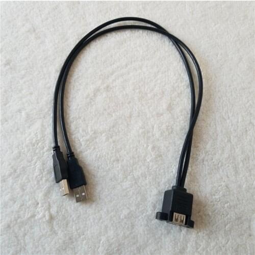 USB 2.0 Dual Female Port to Male USB A Cable Panel Mount Fixed Wire with Screws Black 50cm