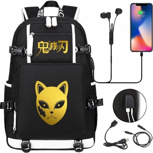 Cartoon Cool Golden Demon Slayer USB Boy Girl Book School Bag Large Capacity Teenagers Student Schoolbags Women Men Backpack