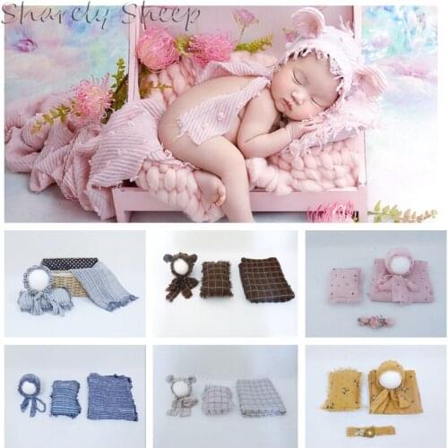 Newborn Photography Blanket Wrap Set Baby Boy Girl Hat Photo Shoot Studio Posing Swaddle Wraps Baby foto Shooting Accessories