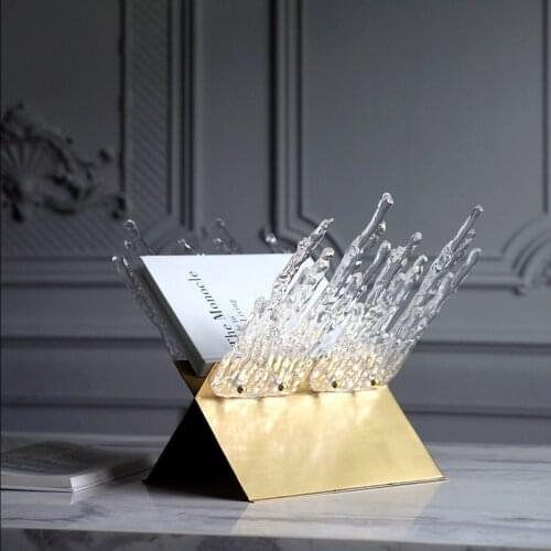 Creative Splashes Of Water Glass Ornament Metal Book Shelf Modern Home Living Room Bedroom Magazine Book Storage Decor Ornaments