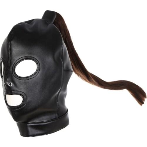 Adult Products SM Sex Toys BDSM Sex Mask Female Leather Head Mask with Wigs Cosplay Sexy Costumes Slave Props Adult Games
