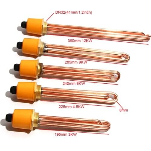 Copper Tube 110V/220/380 Water Heating Element DN32 1.2inch Copper Thread for Thermostat Water Heater 3KW/4.5KW/6KW/9KW/12KW