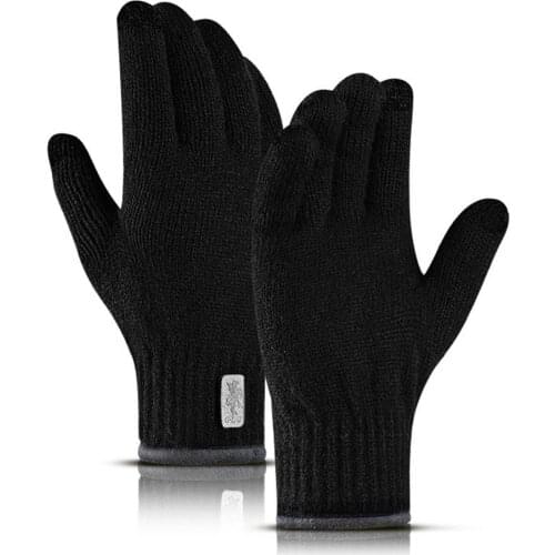 2019 New Outdoor Warm Double-deck Velvet Mountaineering And Skiing Cycling Mens Knitted Touch Screen Windproof Sport Gloves