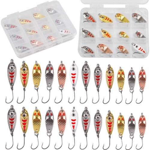 12Pcs/24Pcs Fishing Spoon Lure Set Hard Metal Jigs Baits With Sharp Single Hook For Trout Perch Walleye Artificial Bait Lure