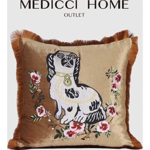 Medicci Home Animal Cushion Case Luxury Gold Shiny Velvet Plant Dog Dazzling Jacquards Decoration Pillow Cover 18 x 18 Inch