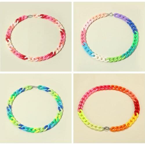 New Fashion Colorful Resin Acrylic Choker Necklaces Korean Rainbow Chain Statement Necklaces For Girl Women Jewelry Wholesale