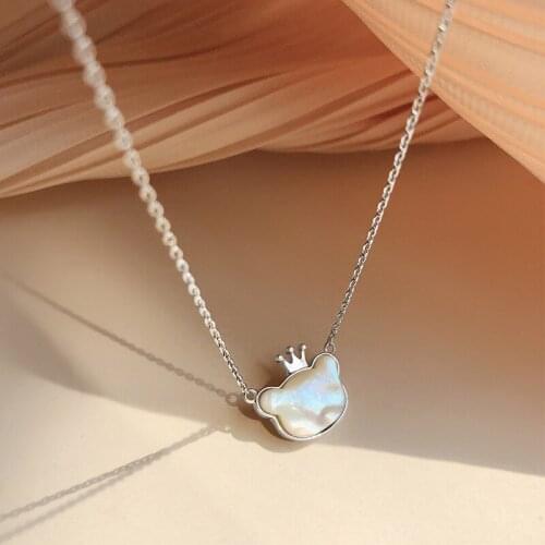 New Design Silver Color Crown Natural Shell Bear Necklace Simple Cute Clavicle Chain For Girl Women Wedding Gifts