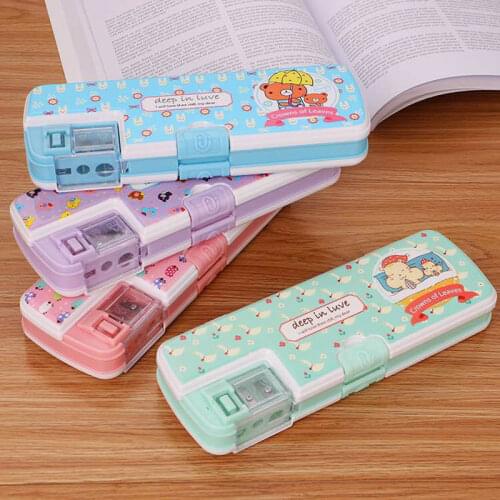 Creative multifunctional pencil case with two double-layer pencil cases with sharpeners for school children’s stationery