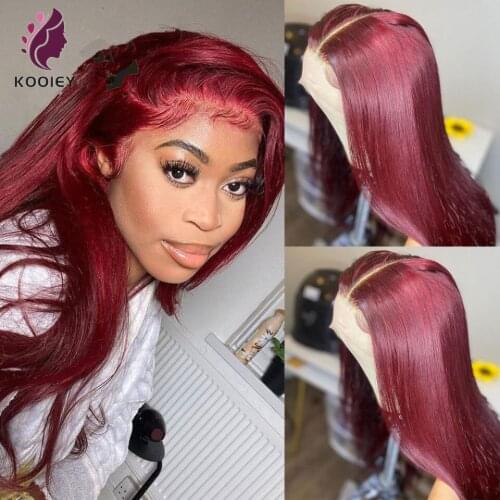 4x4 Lace Closure Wig 99J Brazlian Remy Straight Red 13x4 Lace Frontal Human Hair Wigs For Black Women Human Hair Wig Pre Plucked