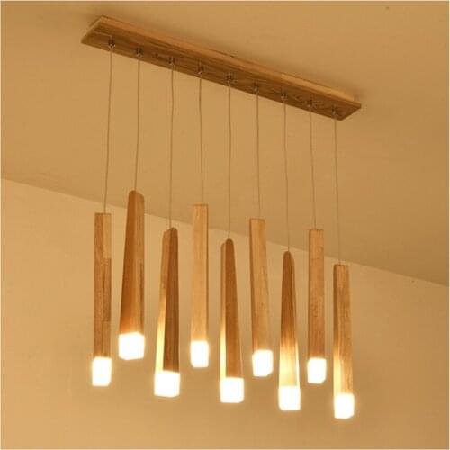 Nordic Solid Wood Pendant Lights Japanese Living Room Bedroom Table Dining Led Pendant Lamps Bar Restaurant Art Log Fixtures