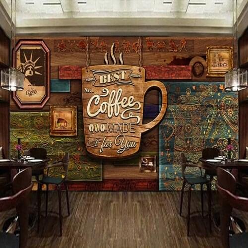 Custom 3D Hand Drawn Premium Vintage Cafe Wall Covering Waterproof Wallpaper Cafe Restaurant background Wall Home Decor 3D Mural