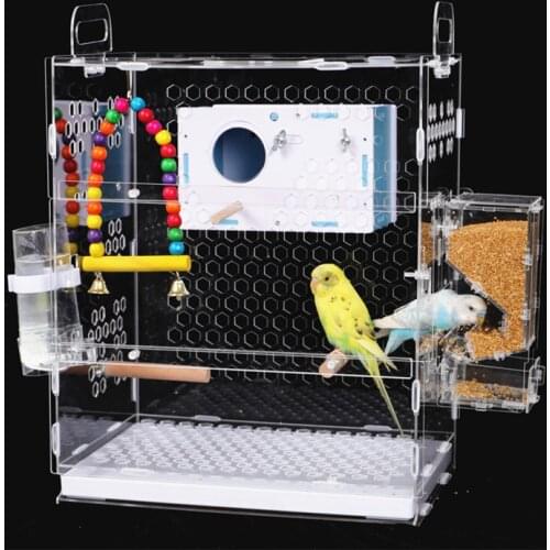 Popular Parrot Cage Acrylic Bird House Acacia Transparent Cage Small Bird Breeding Cage Large Tray Type Bird Nest 33.5x22.5x35cm