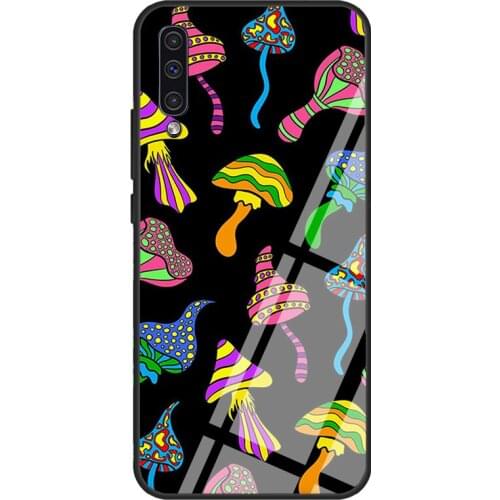Psychedelic Mushroom Pattern Magic Trippy Tempered Glass Case For Samsung A52 A12 A32 A42 A72 A31 A51 A71 A40 A50 A70 A20e A21S