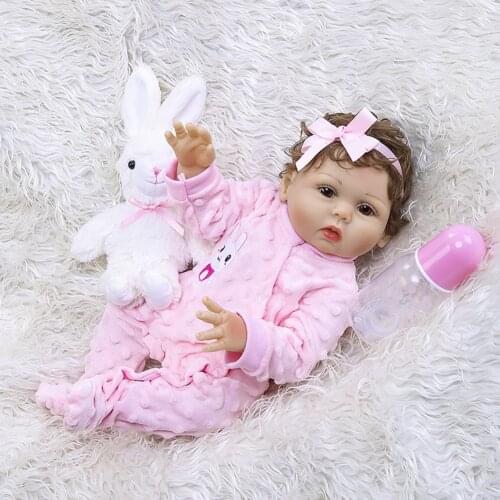 45cm Lifelike Reborn Baby Doll Lovely Dressed Waterproof Simulation Newborn Reborn Doll Full Body Silicone Curly Hair Bath Toy