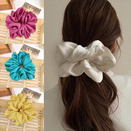 Women Elastic Jumbo Oversized Cheap Satin Big Hair Scrunchie Elastic Hair Gum Girls Soft Ponytail Hair Ties Hair Rope Headwear