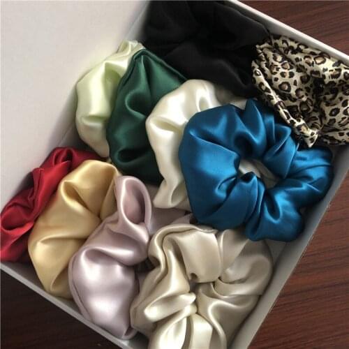 100% Pure Silk Hair Scrunchies Width 6cm Hair Band Girls Ponytail Holder Soft Elastic Rubber Hair ties OL Basic Luxurious Colors