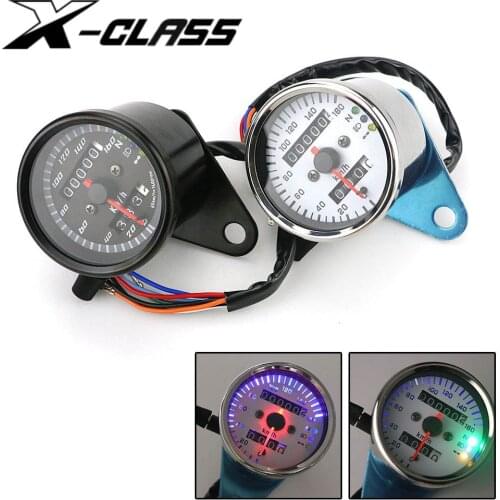 Universal Motorcycle Retro Speedometer with LED Indicator Odometer 12V Motorbike Dual Speed Meter for Harley Kawasaki Cafe Racer