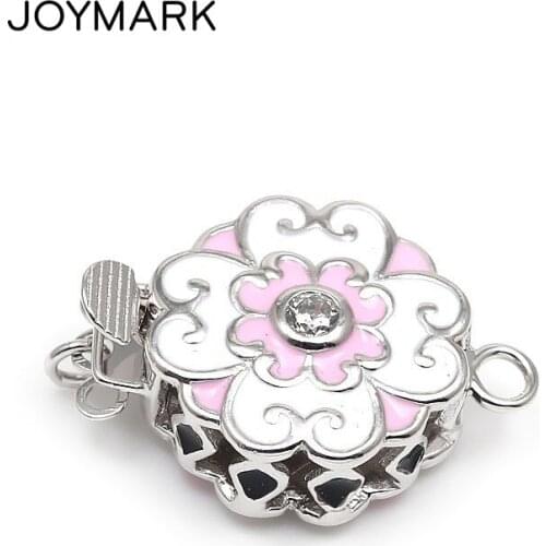 JOYMARK High Quality Enameled Flower 925 Sterling Silver Box Clasps For DIY Pearl Gemstone Necklace Bracelet Jewelry SC-BC217