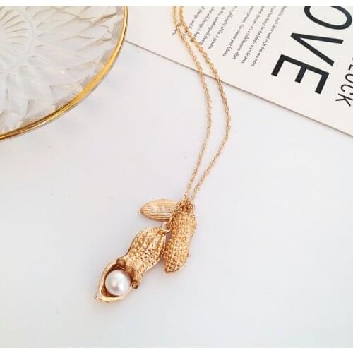 120 Pieces Simulated Pearl Peanut Pendant Necklaces Women Girls Jewelry Short Necklace Gold Color Pea Pod Plant Charm Link Chain