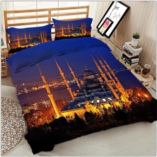 4/6pcs bedding set 3D digital printing Blue mosque duvet cover set bedsheet US size super King size