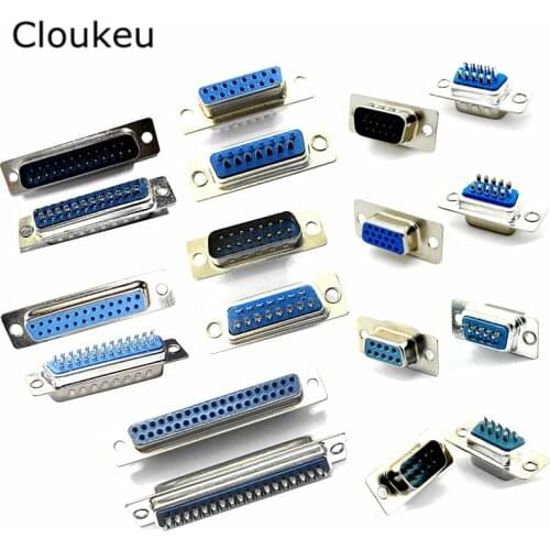 5Pcs DB9 DB15 DB25 DB37 Hole/Pin Female/Male Blue Welded Connector RS232 serial port socket DB adapter