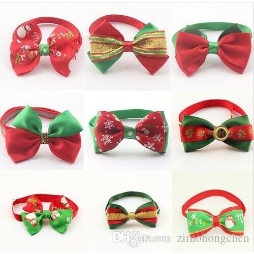 50pic/pack Christmas Holiday Pet Cat Dog Collar Bow Tie Adjustable Neck Strap Cat Dog Grooming Accessories Pet Product Supplies