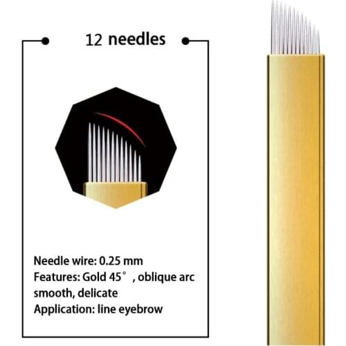 50 Pcs PCD Microblading Needles for Embroidery Machine Pen Permanent Makeup Supplies Manual Eyebrow Tattoo Blades 112/14/19 Pin