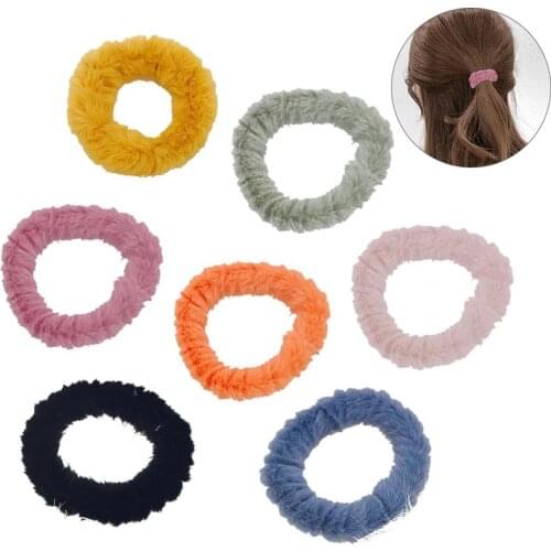 7Pcs/Set Solid Color Women Hair Tie Hair Rope Fashion Cute Furry Hair Elastic Hair Rope Ponytail Holder Hair Accessories