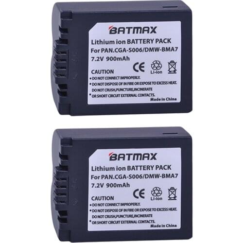 Batmax 2pc CGA-S006 CGR CGA S006E S006 S006A BMA7 DMW BMA7 Camera Battery for Panasonic DMC FZ7 FZ8 FZ18 FZ28 FZ30 FZ35 FZ38