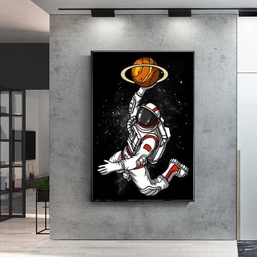 Astronaut Playing Basketball In Space Canvas Painting Fun Art Posters and Prints Wall Pictures for Living Room Home Decoration
