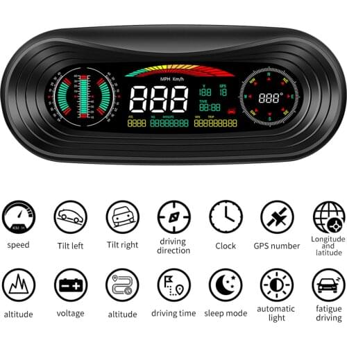 Car Head Up GPS Speed Slope Meter Inclinometer Automotive Tilt Pitch Angle Protractor Latitude Longitude Smart Compass