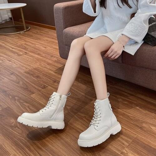Thick-soled pu leather Martin boots 2021 new autumn and winter mid-tube boots with round toe boots childrens flat ankle boots