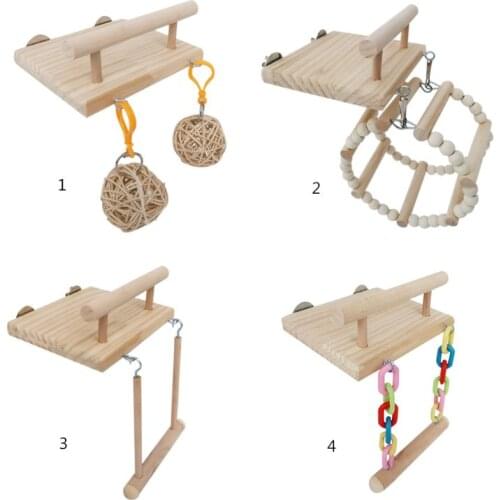Wooden Bird Perches Cage Toys Hamster Play Gym Stand with Wood Swing Rattan Ball PXPC