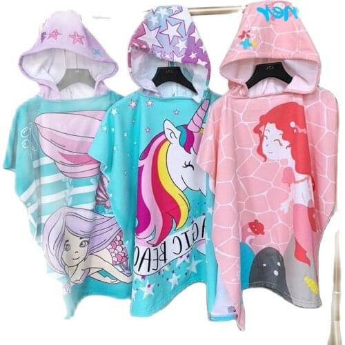 Towel Poncho for Children Unicorn Print Bathrobe Kids Swimming Changing Towel Toddler Baby Girl Beach Poncho Towel with Hood