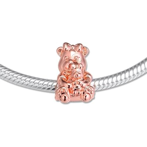 DIY Fits for Pandora Charms Bracelets Rose Dora Bear Beads 100% 925 Sterling-Silver-Jewelry Free Shipping
