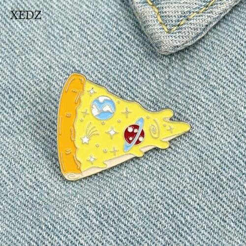 XEDZ Cosmic Space Pizza Enamel Brooch Best Pizza Food Badge Kids Cartoon Starry Sky Cheese Food Jewelry Gifts