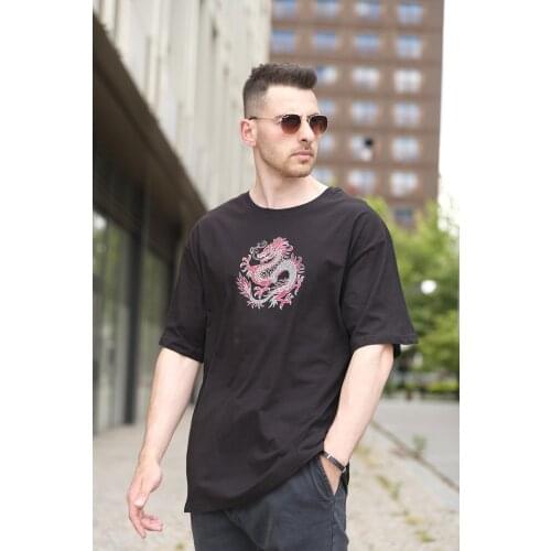 Tyshawn Dragon Printed Oversize Bicycle Neck Man Tshirt