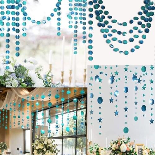 4M Teal Blue Emerald Twinkle Mirror Glitter Paper Star Circle Dots Garlands for Summer Wedding Baby Shower Party Decorations