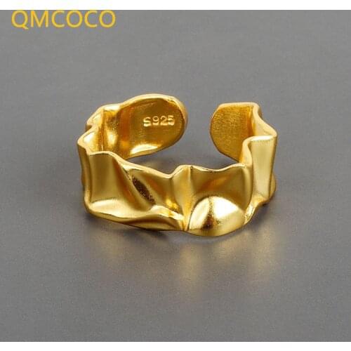 INS Charm Korean Version 925 Silver Open Adjustive Ring Irregular Arc Concave-Convex Wide Surface Female Geometry Ring