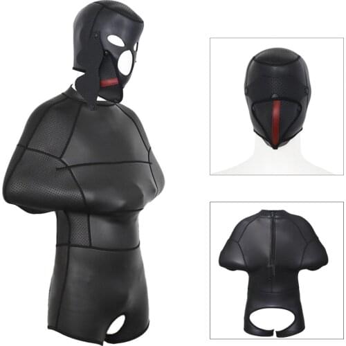 Fetish SM Product Arm Bondage Onesies Open-Seat Pants,Detachable Sex Slave Head Hood,BDSM Restraints Sexy Costume Adult Sex Toys