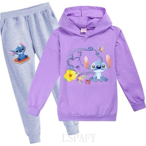 Disney Stitch Boys and Girls Clothes Set Cartoon Sweatshirt+Pants 2 Piece Sport Suits Toddler Kids Tracksuit