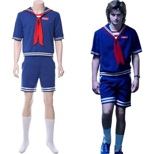 Stranger Things 3 Cosplay Costume Robin Scoops Ahoy Steve Harrington Cosplay Costume Uniform Suit Halloween Carnival Costumes