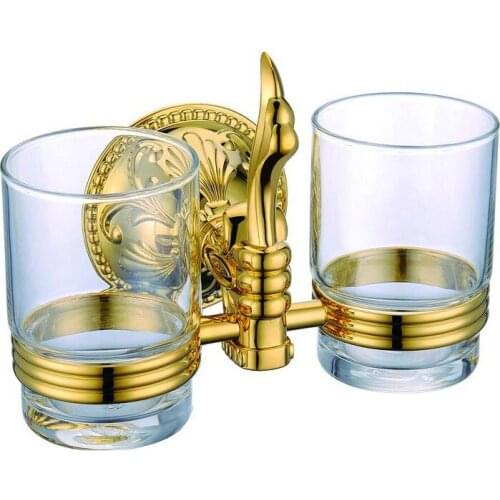 Brass gold double tumbler holder cup&tumbler holders tumbler toothbrush holder bathroom accessory GB001b