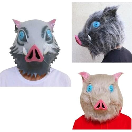 Demon Slayer Hashibira Inosuke Cosplay Mask With Fur Hair Pig Wild Boar Head Masks Natural eco-friendly Latex Halloween Props