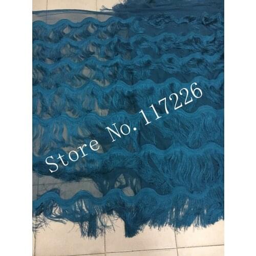 Fashion design deep green color African French fabric embroidery cord lace fabric top grade tulle lace with fringe